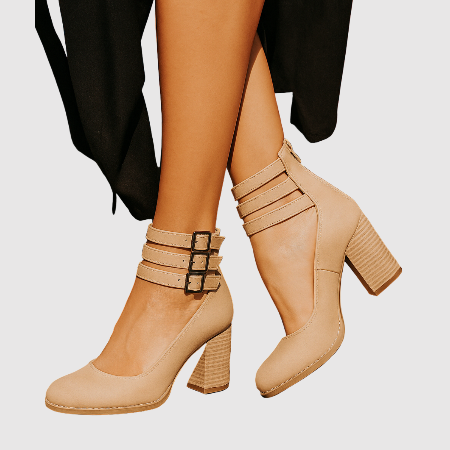 Teodora - Botki z podwójnym paskiem i retro wyglądem