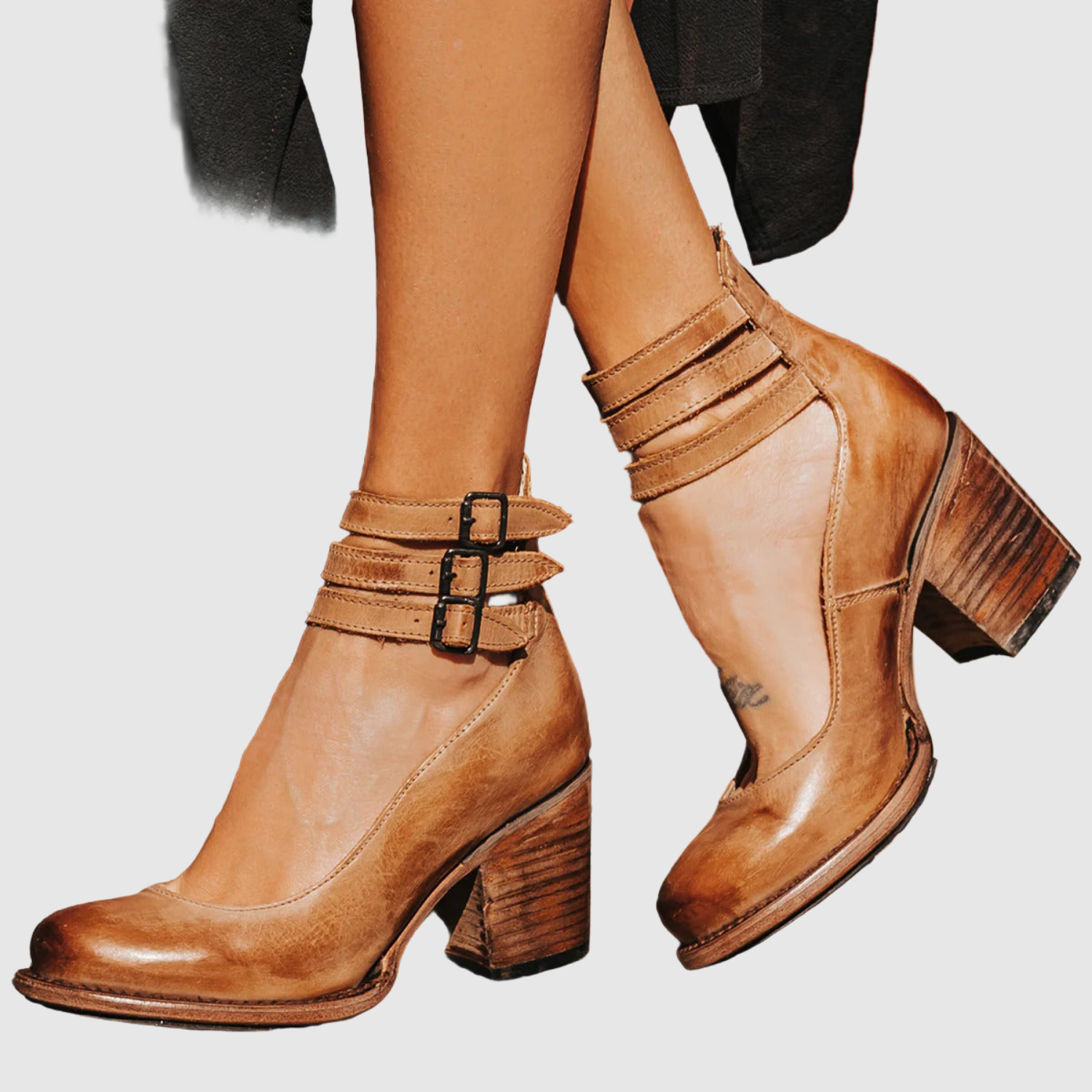 Teodora - Botki z podwójnym paskiem i retro wyglądem