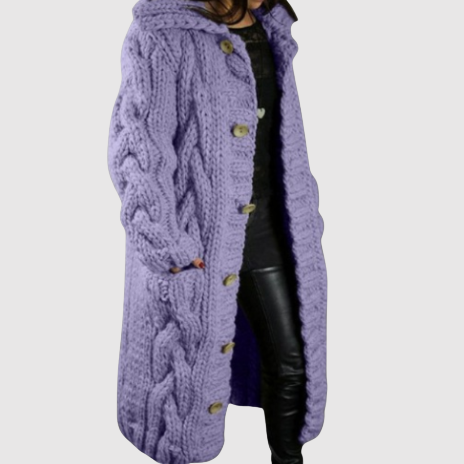 Jelena - Długi sweterkowy płaszcz z nowoczesnym reliefem