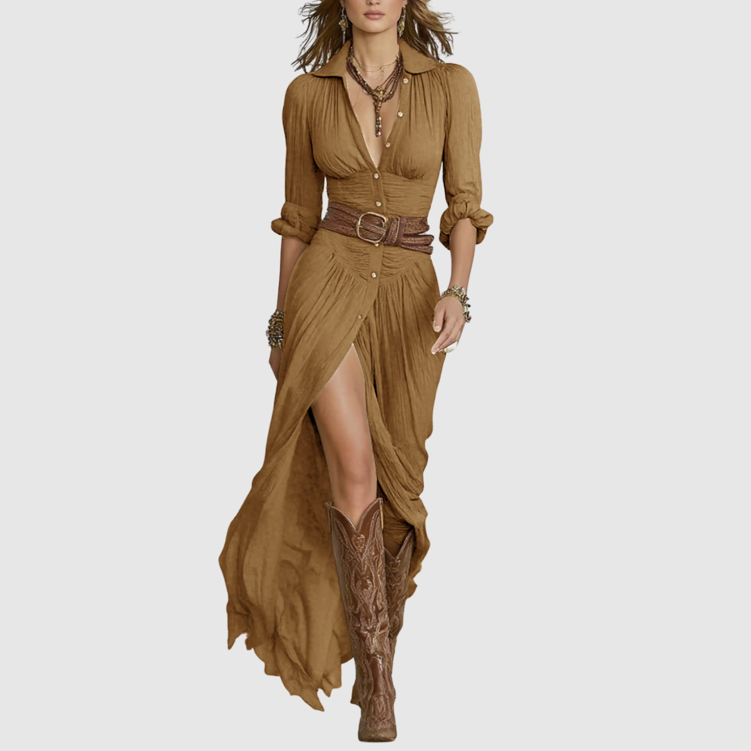 Eliška - Boho maxi sukienka z paskiem