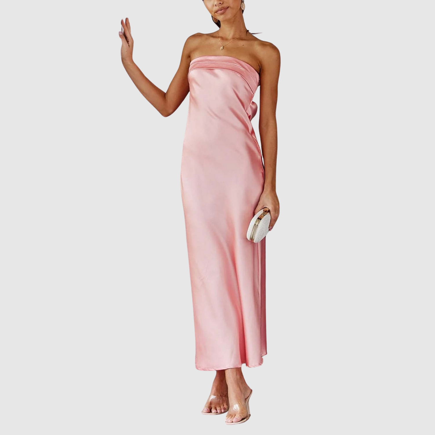 Eliška – Długie sukienki bez ramiączek o satynowym wyglądzie