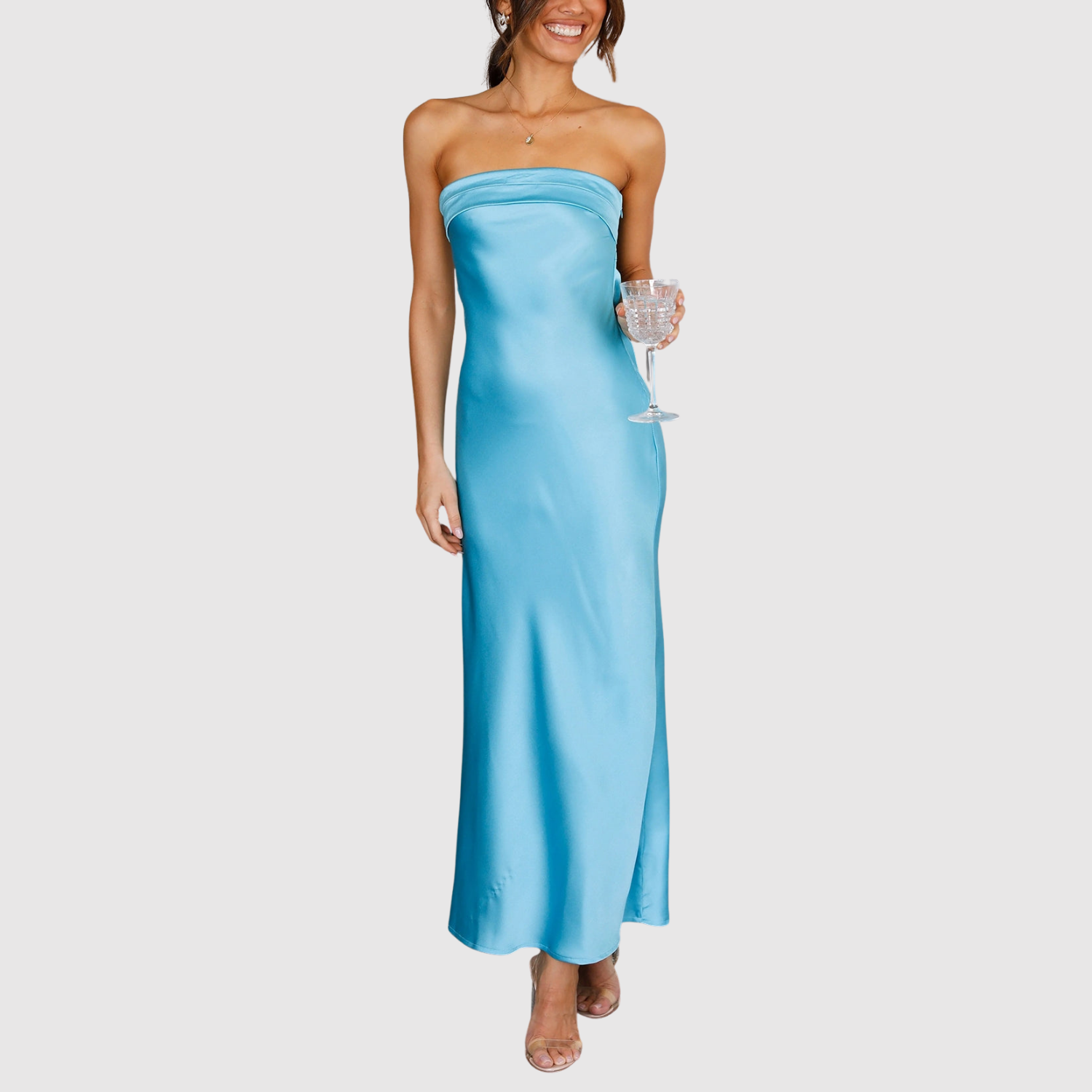 Eliška – Długie sukienki bez ramiączek o satynowym wyglądzie