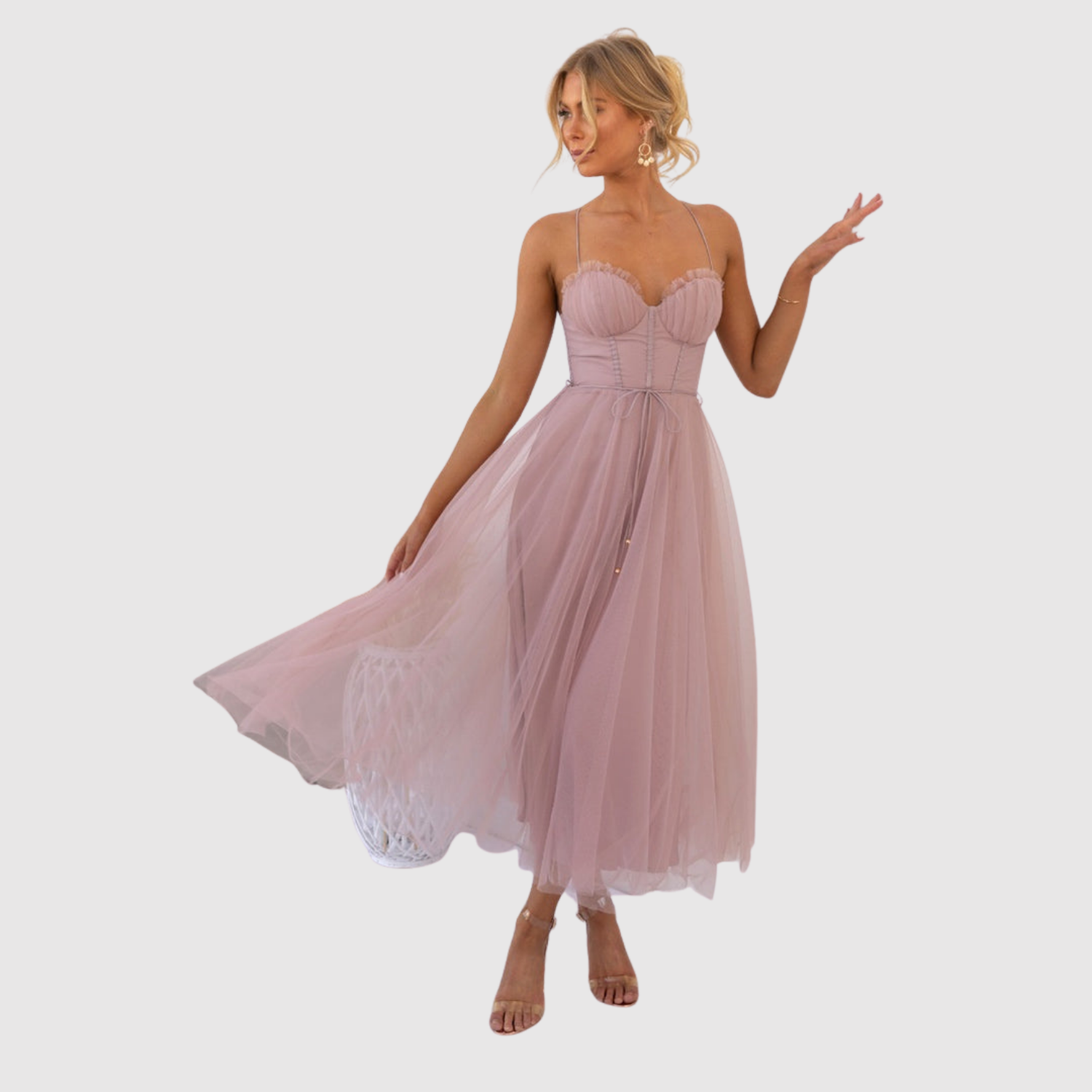 Eliška – Bezproblemowa midi sukienka z tiulu o objętości