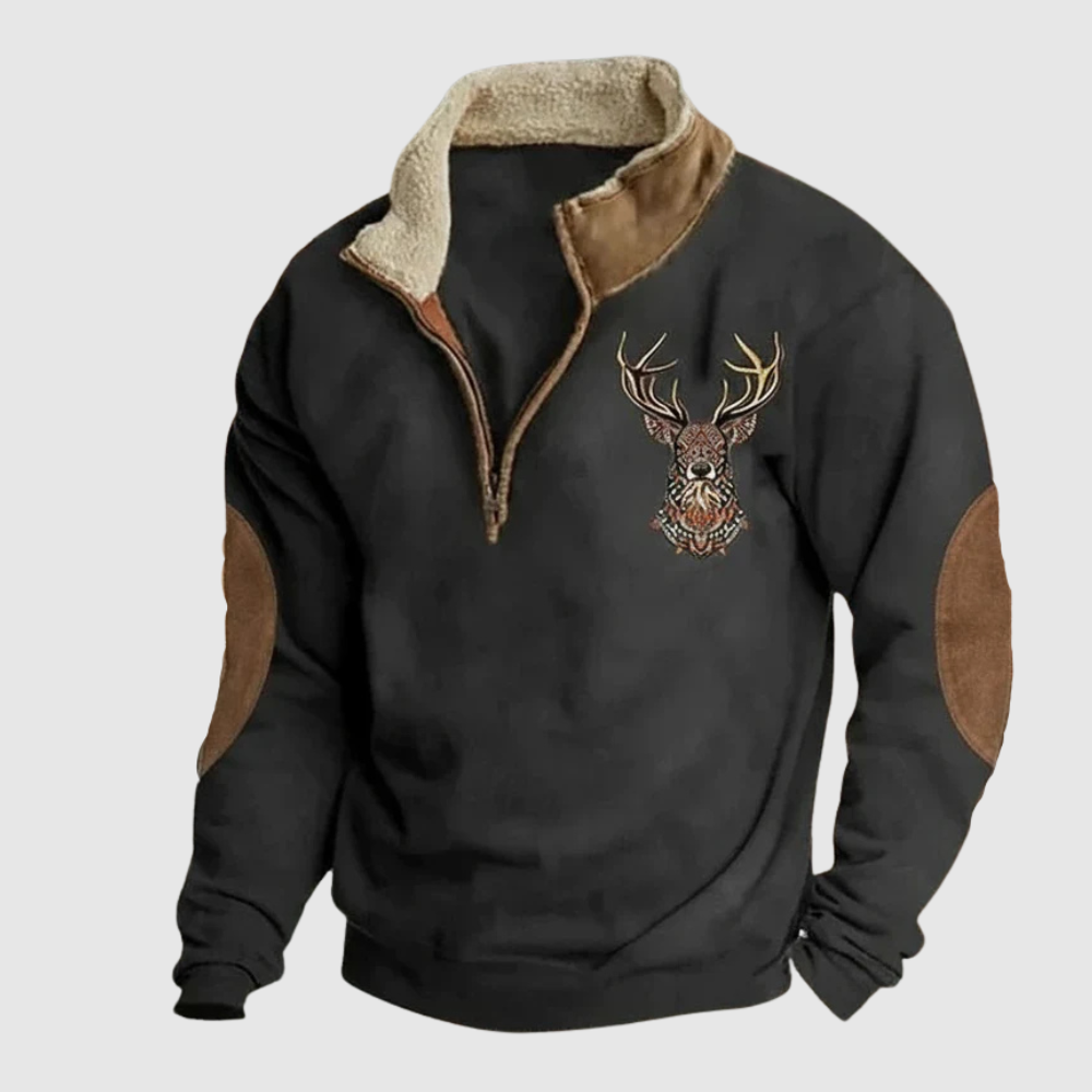 Daniel - Męska bluza z detalem jelenia i ciepłym fleecem