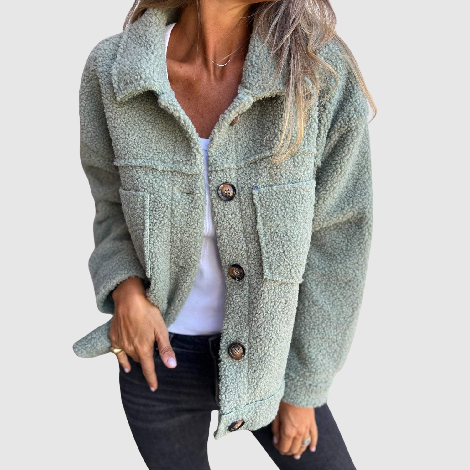 Elena - Teddy kurtka dla kobiet z kieszeniami i guzikami