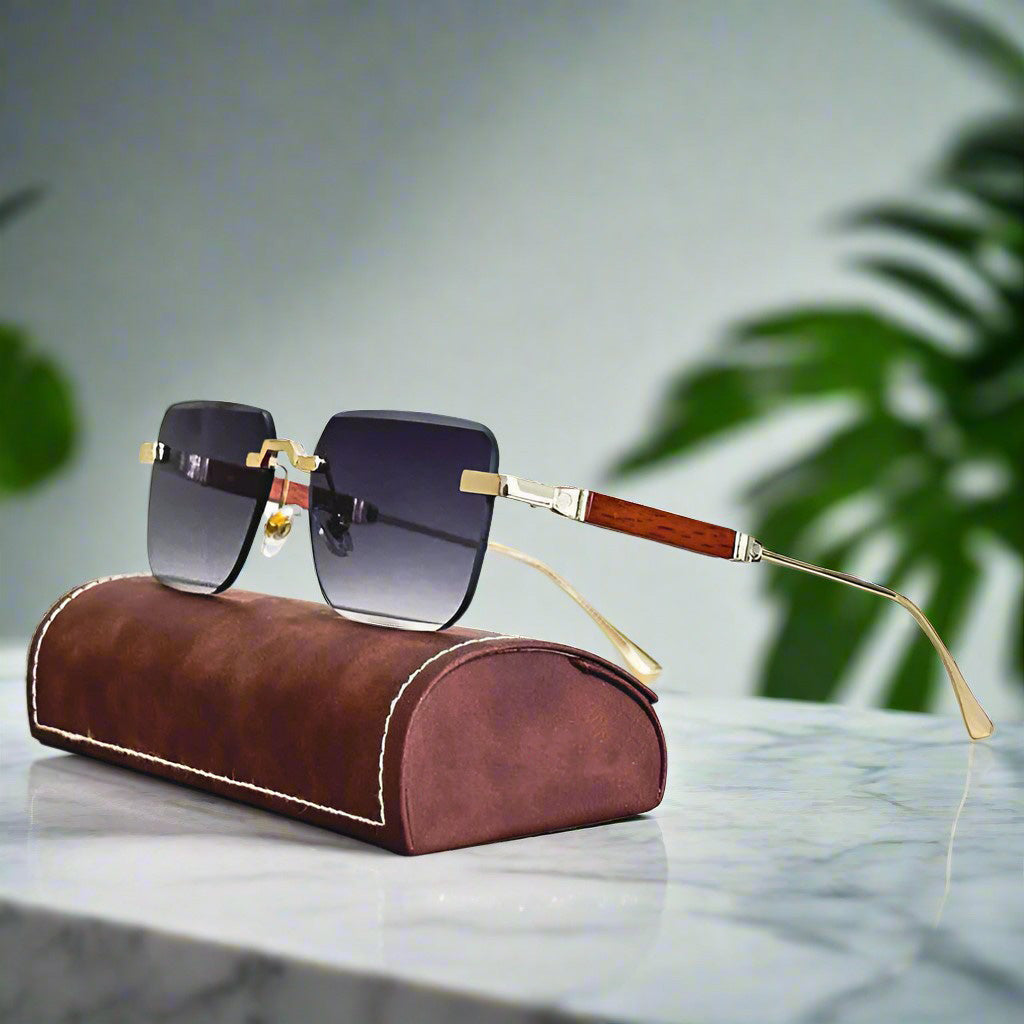 Alex – Prostokątne okulary przeciwsłoneczne ze złotymi detalami