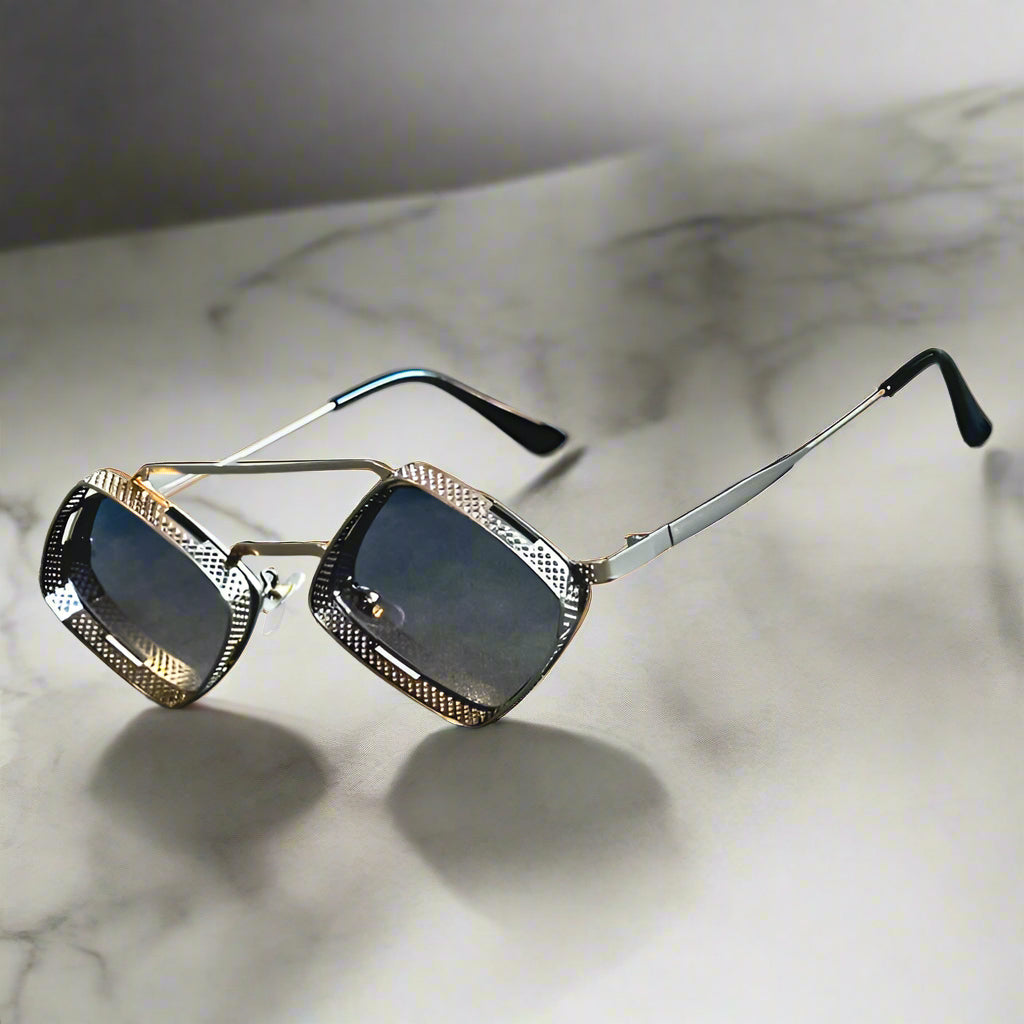 Alex – Okulary przeciwsłoneczne z sześciokątną ramką i lustrzanymi szkłami