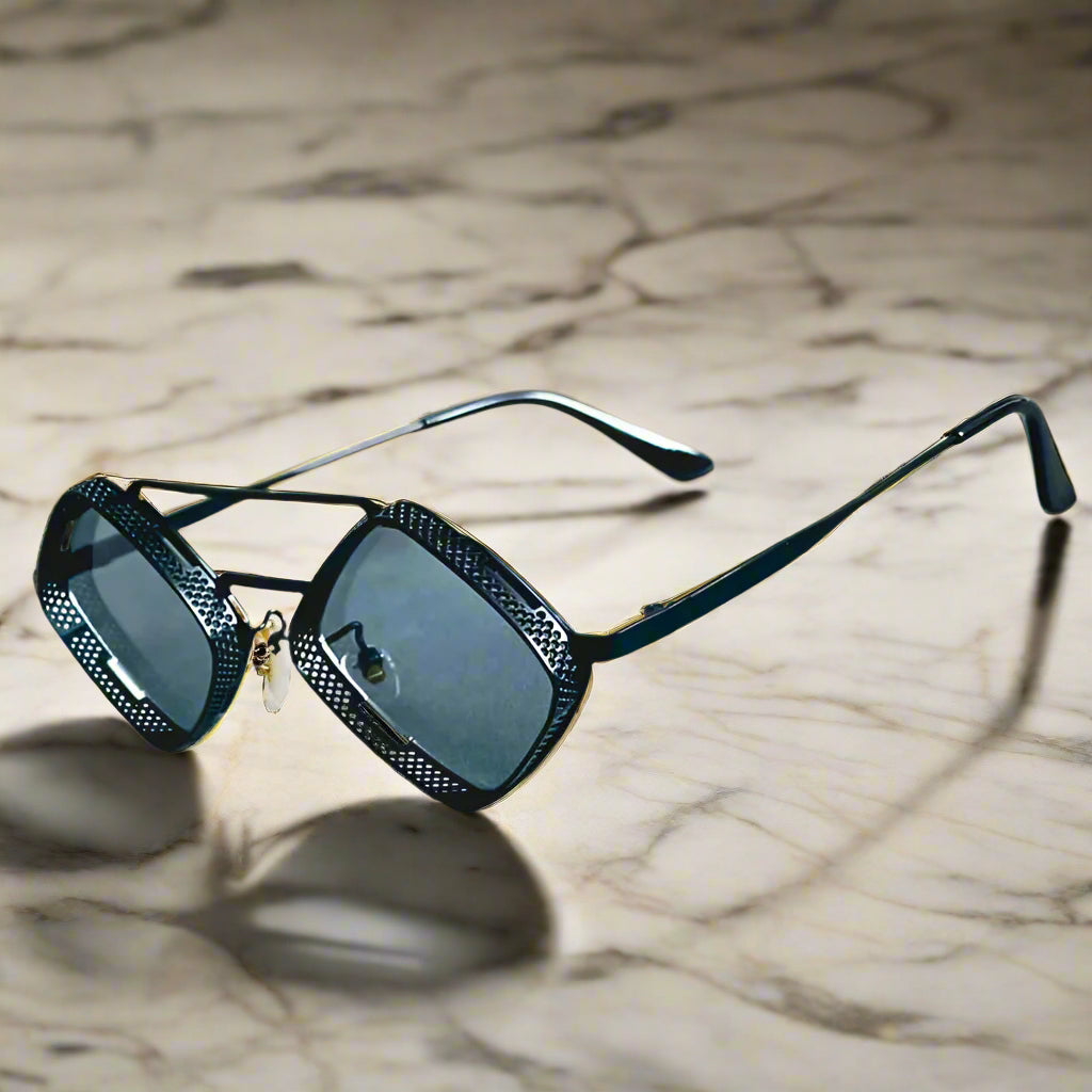 Alex – Okulary przeciwsłoneczne z sześciokątną ramką i lustrzanymi szkłami