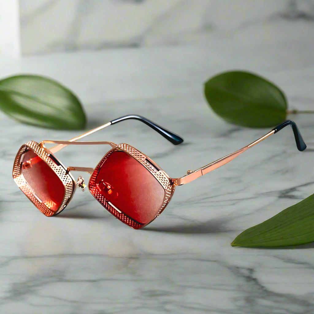 Alex – Okulary przeciwsłoneczne z sześciokątną ramką i lustrzanymi szkłami