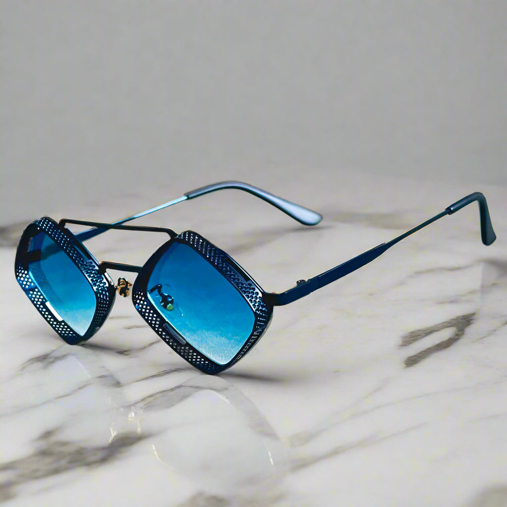 Alex – Okulary przeciwsłoneczne z sześciokątną ramką i lustrzanymi szkłami